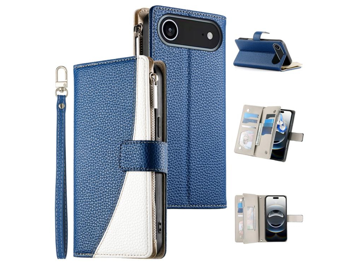 Capa De Couro Para Iphone 17 Air Com Vários Compartimentos E Zíper, Alça Curta.
