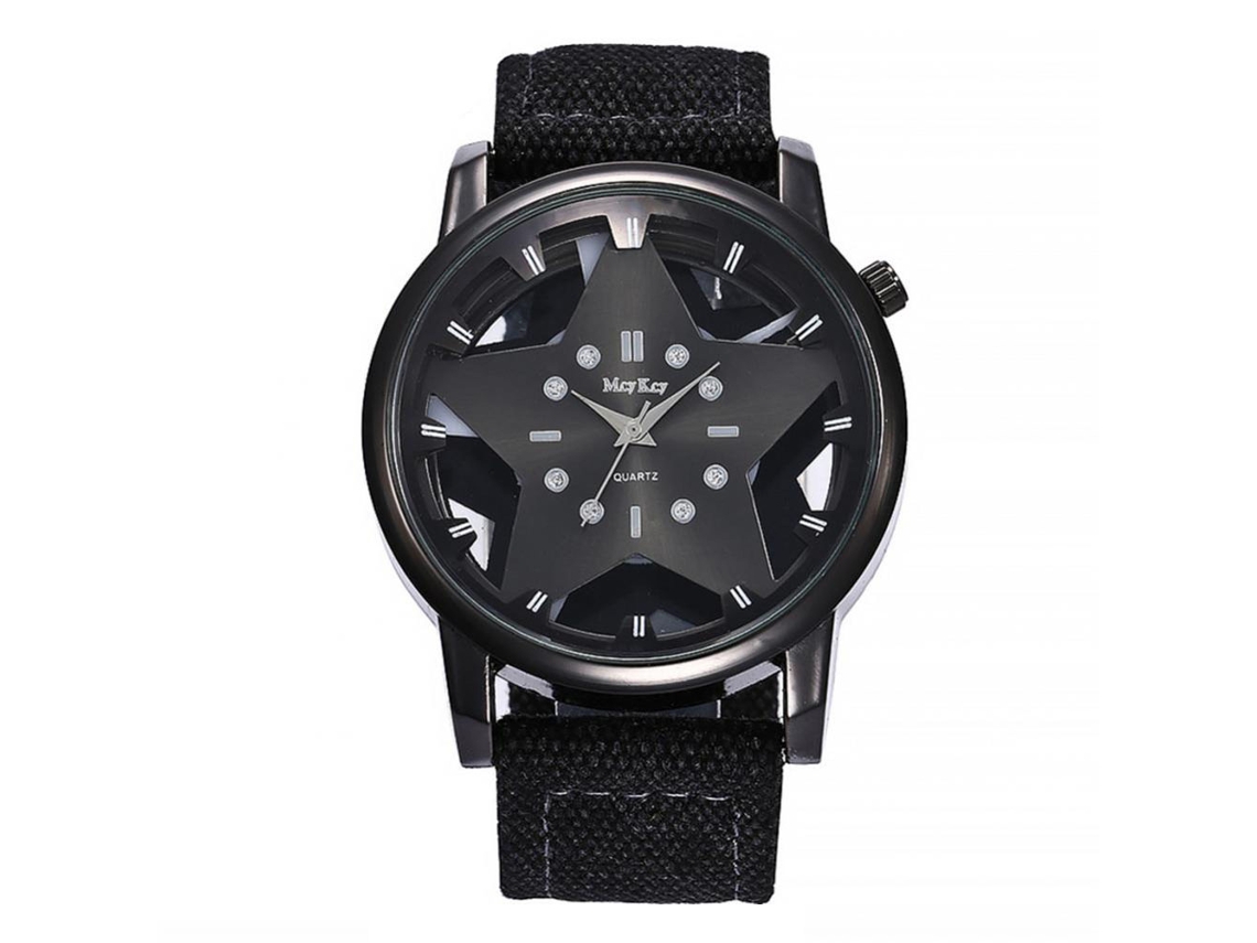 Relógio masculino de liga metálica com pulseira de nylon, analógico, quartzo, moderno (preto)