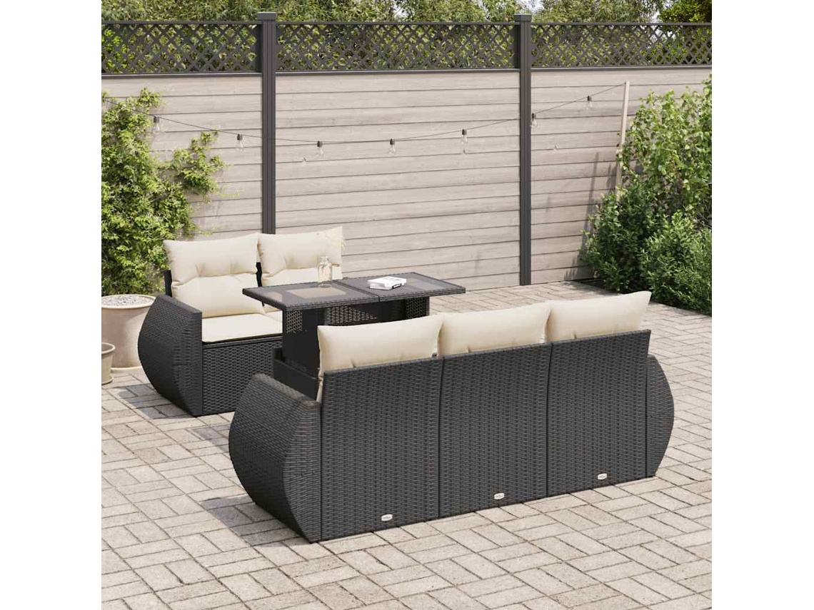 Vidaxl 6 Pcs Conjunto Sofás De Jardim C/ Almofadões Vime Pe Preto
