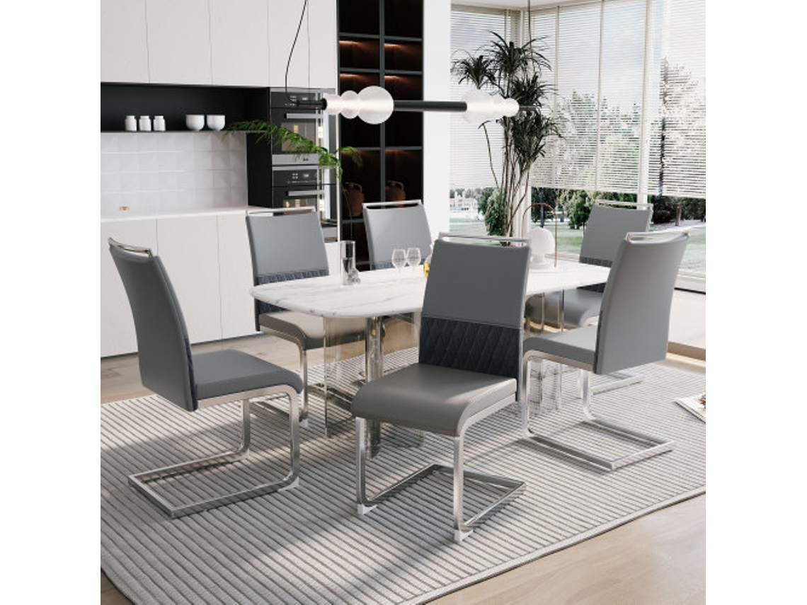 Conjunto de 6 Cadeiras BTFORUS Modernas para Sala de Jantar com Encosto Alto Acolchoado em PU e Linho