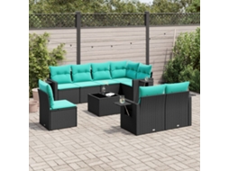 Vidaxl Conjunto De Sofá De Jardim De 9 Peças Com Almofadas Em Rattan Sintético Preto
