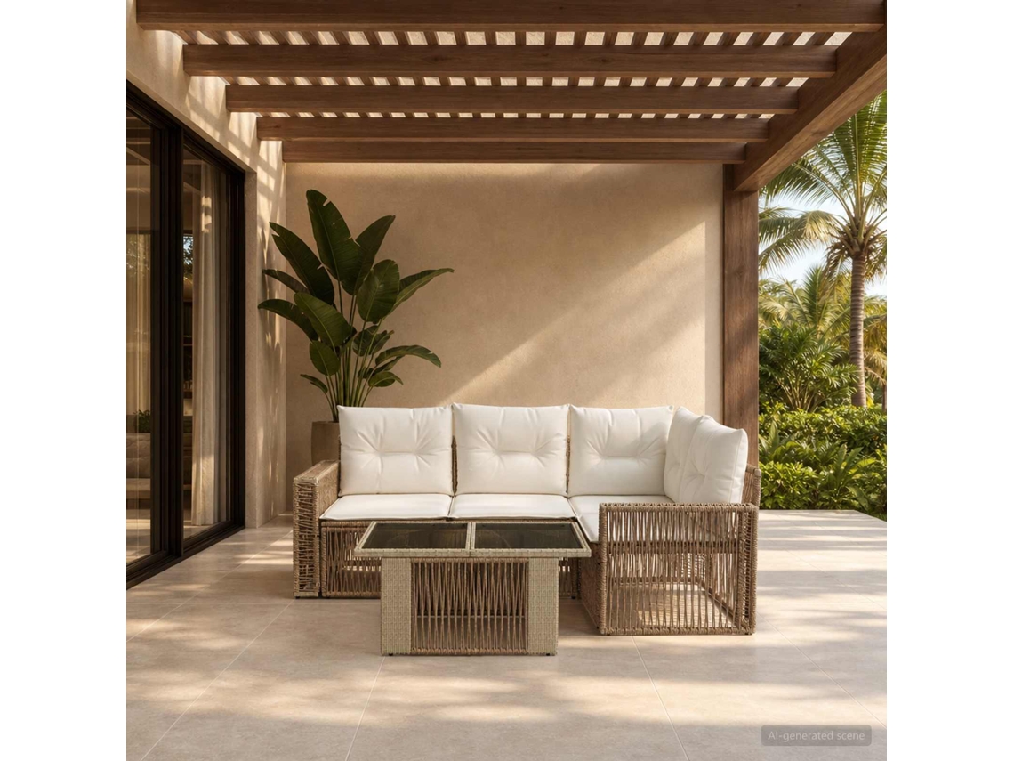 Vidaxl Conjunto De Sofá De Jardim 5 Unid. Bege E Branco Creme Vime Pe