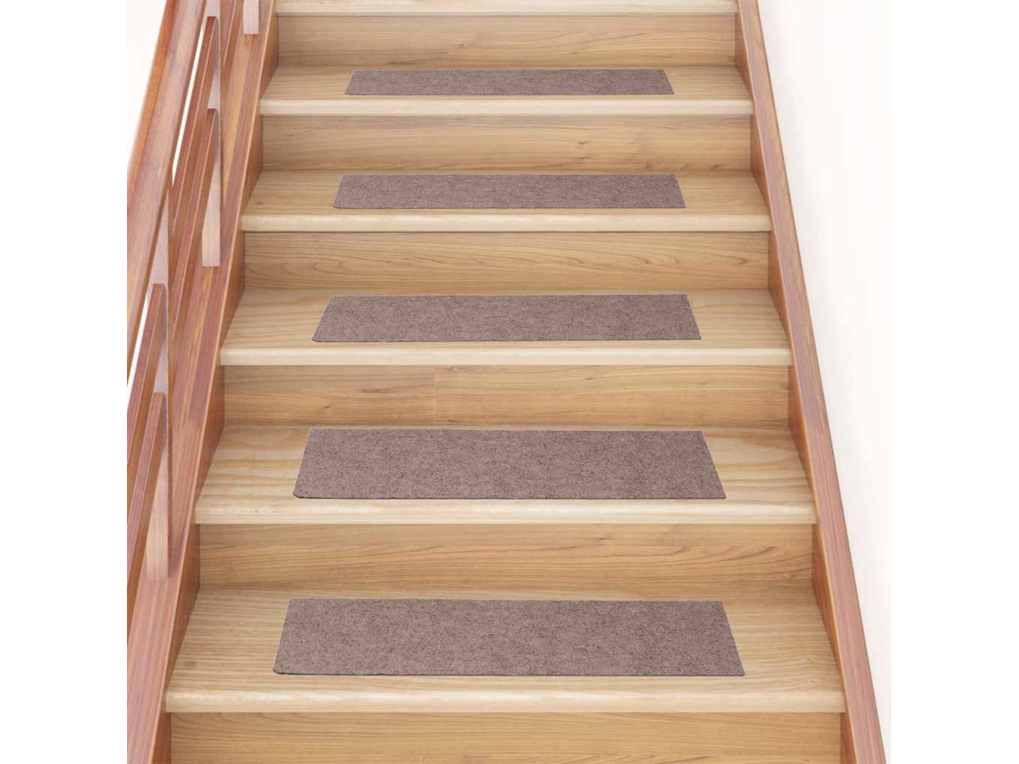 Vidaxl Tapetes De Escada Autoadesivos 15 Peças 76x20 Cm Marrom Claro Retangular