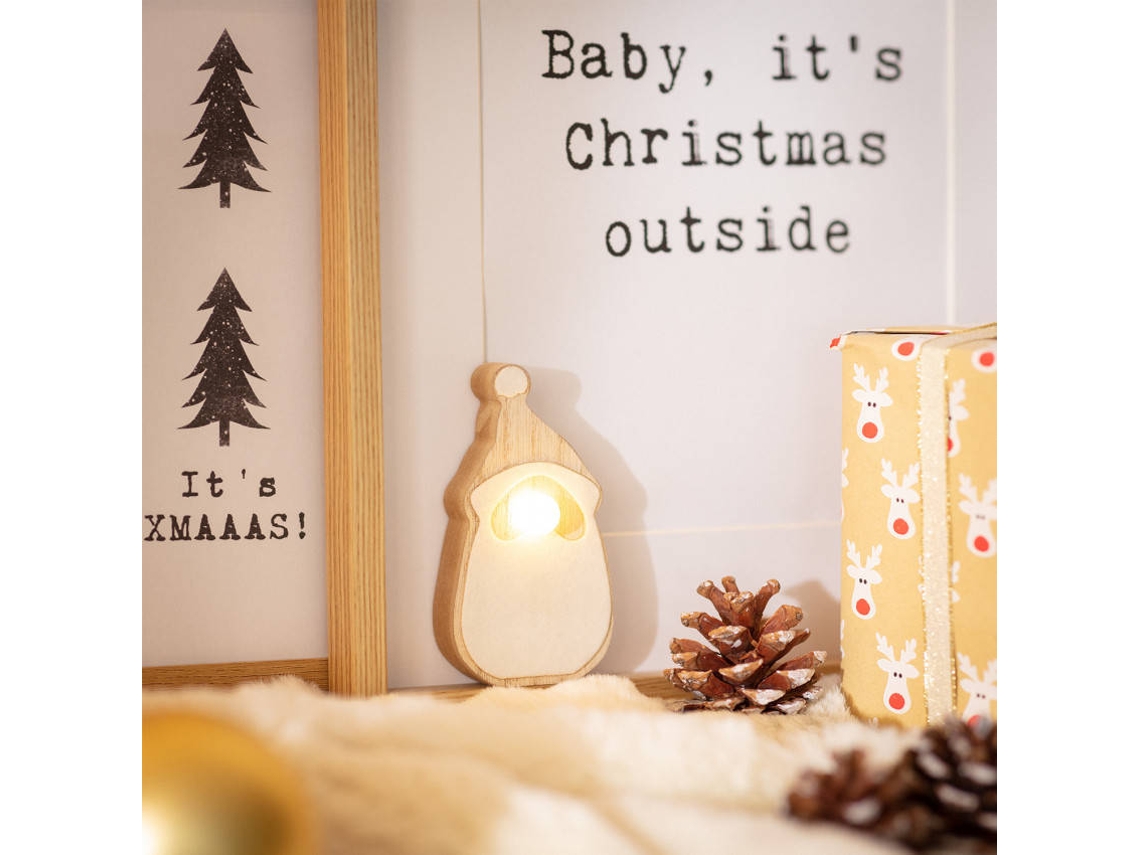 Papai Noel De Led Em Madeira Com Bateria Natural