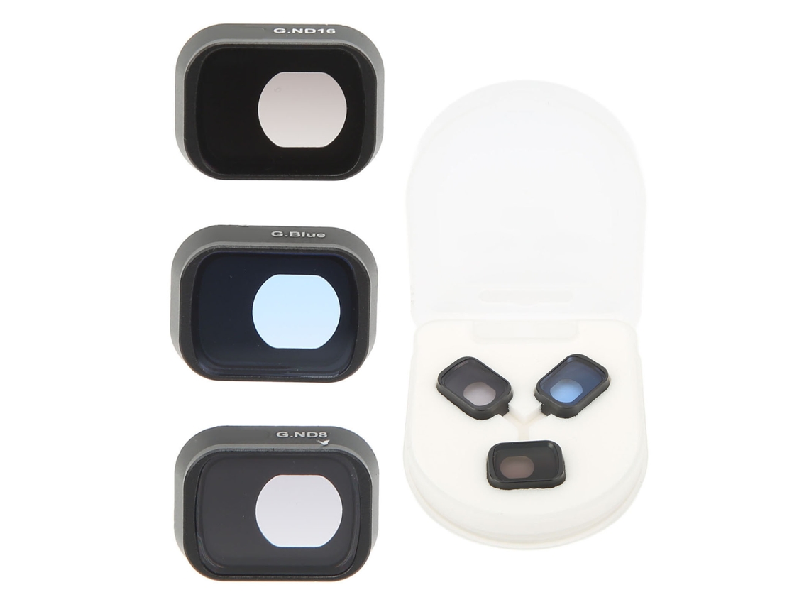 Conjunto de 3 filtros de vidro óptico para câmera de drone (GND Azul, GND8, GND16) com estojo de armazenamento para Mini 3 Pro.