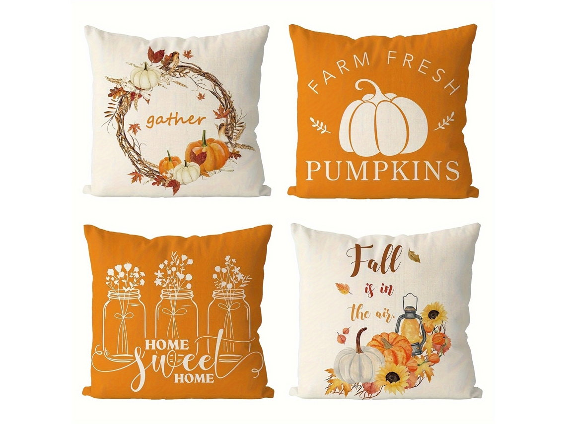 Capas de Almofada 45X45 Cm para Decoração de Outono Abóbora e Folhas de Bordo Conjunto de 4 NEVEANCE