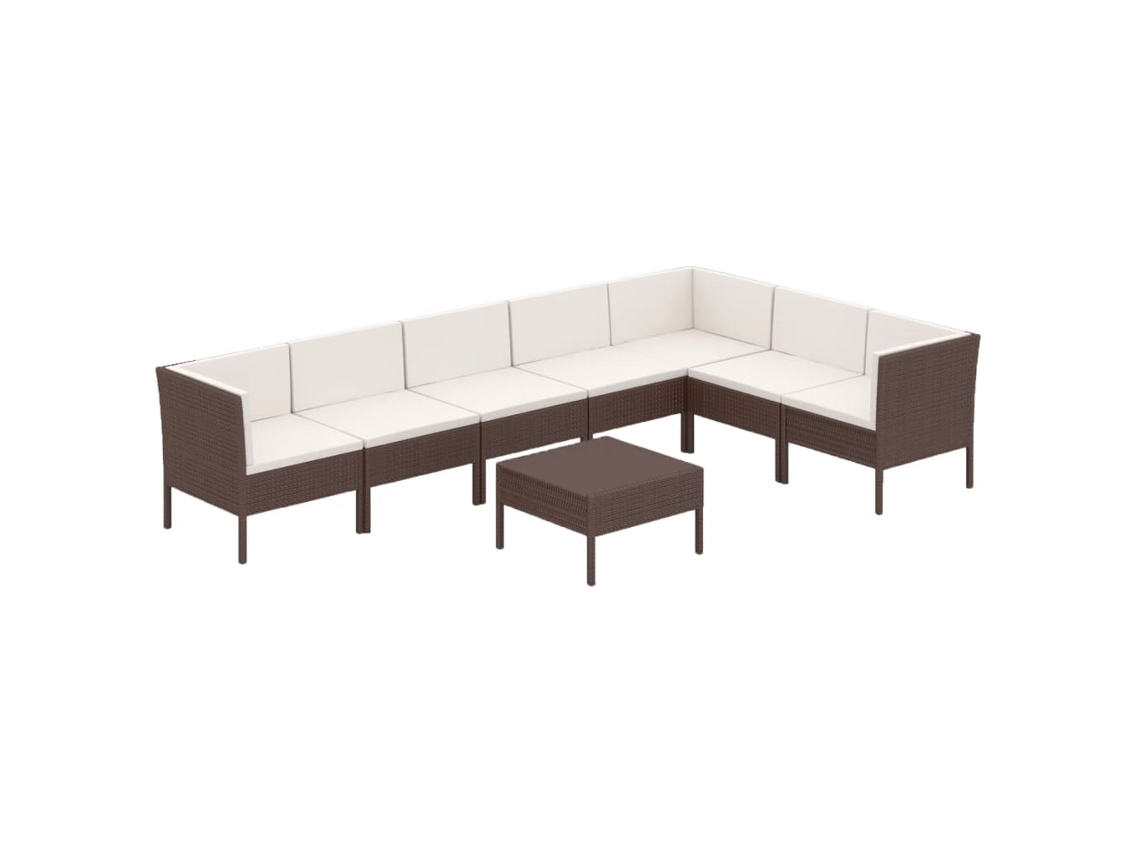 Conjunto 8 lounge jardim c/ almofadões VIDAXL vime PE castanho