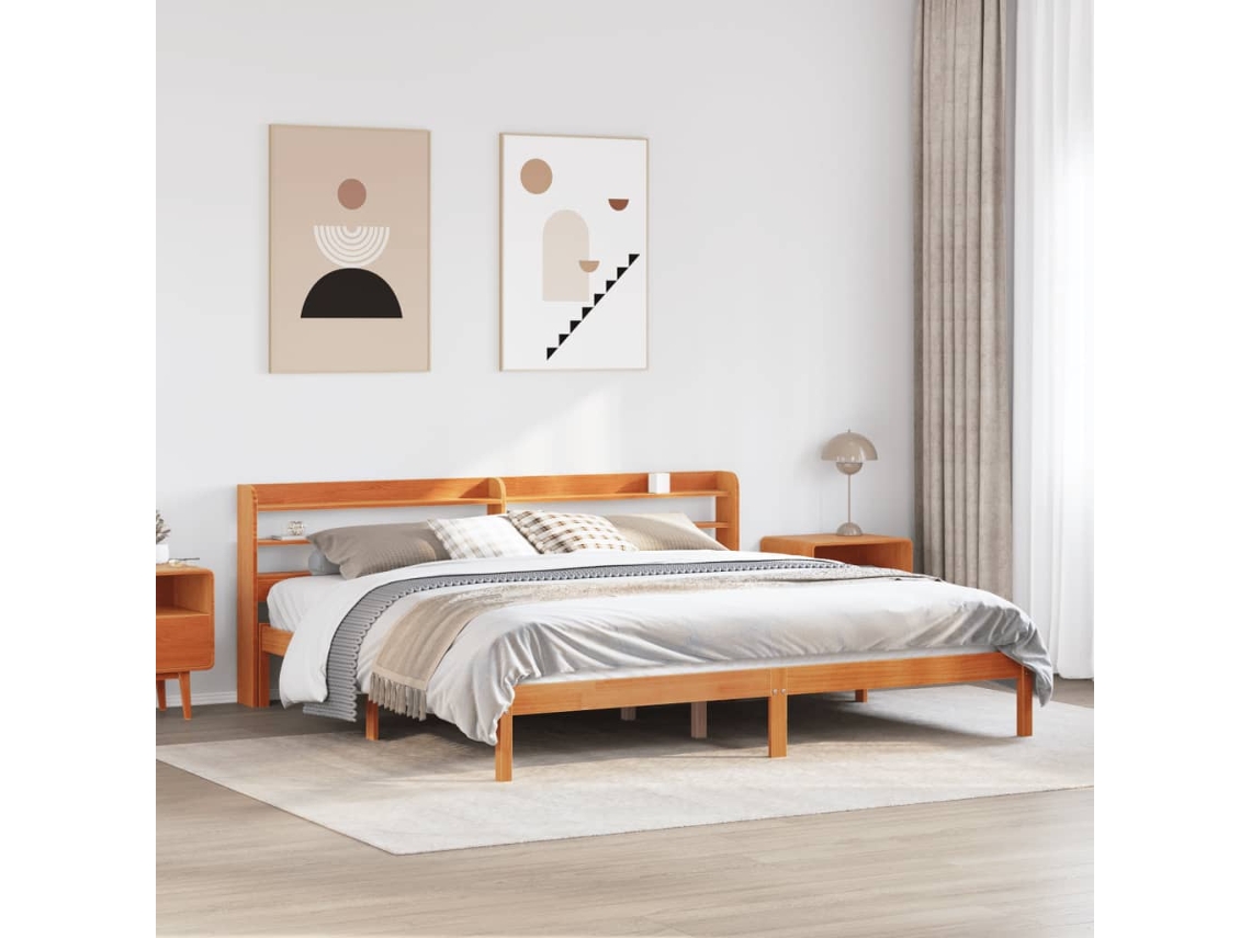 Vidaxl Estrutura Cama C/ Cabeceira 200x200cm Pinho Maciço Castanho-mel