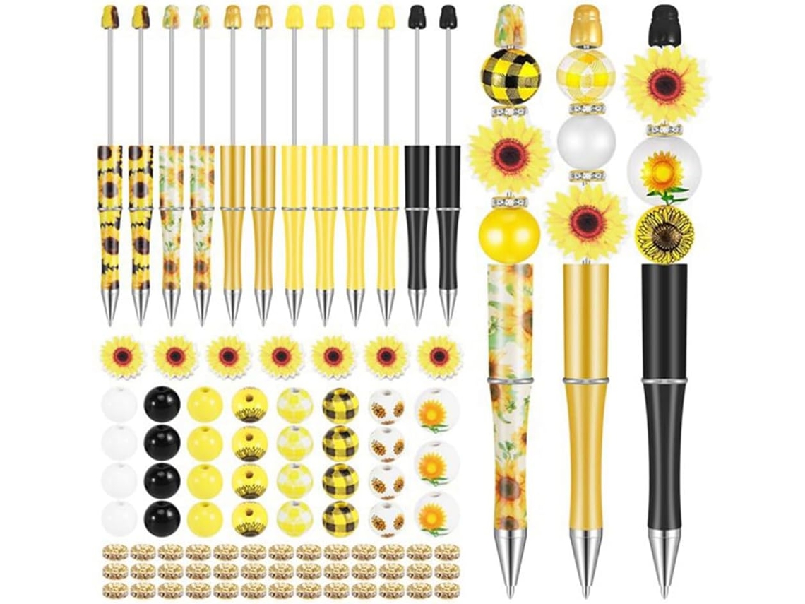 Conjunto de 12 Canetas de Plástico para Miçangas, Miçangas Sortidas, Madeira e Espaçadores. SFUSHOS