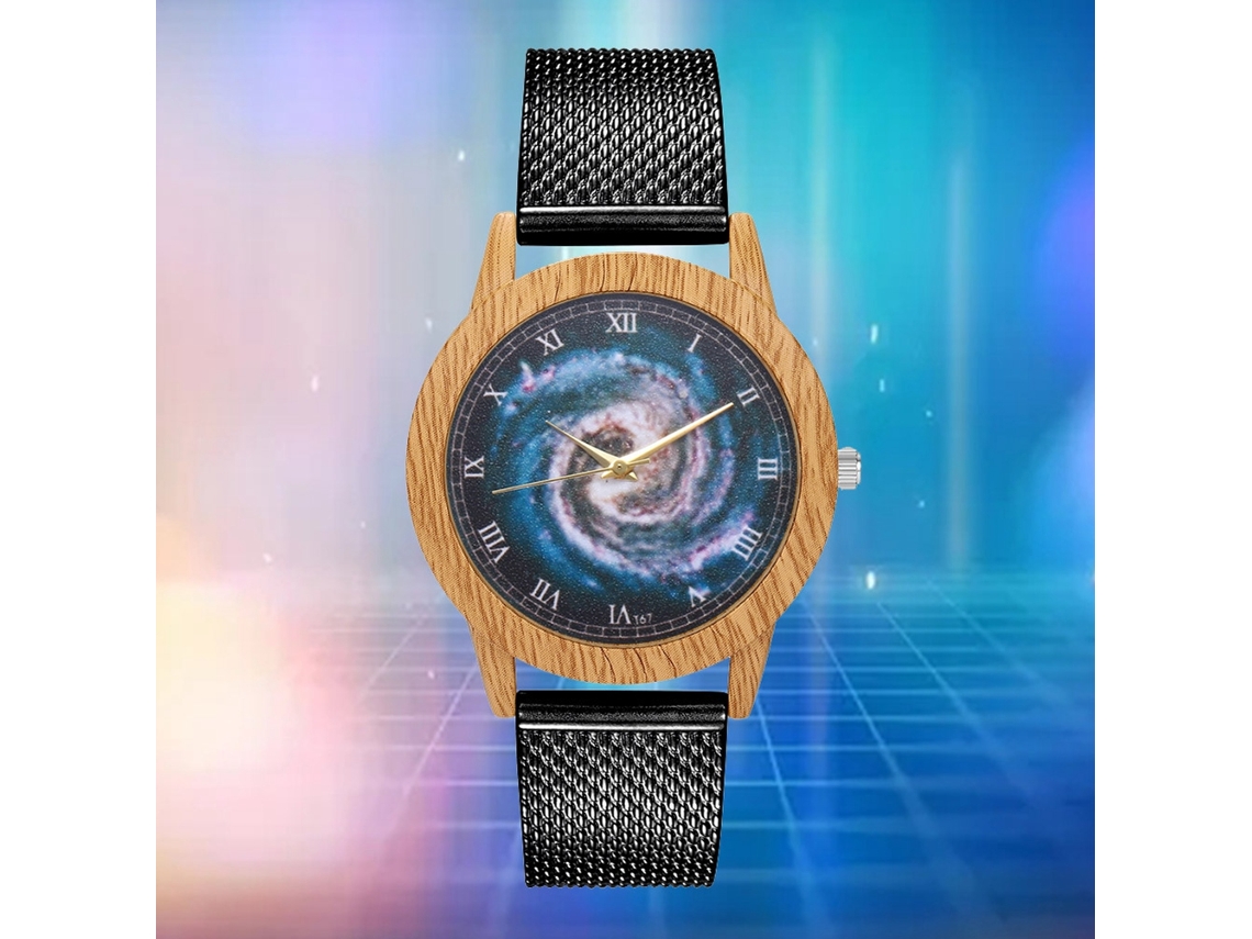 Relógio de quartzo unissex Zhoulianfa com pulseira de silicone, mostrador casual com estampa do universo (preto)