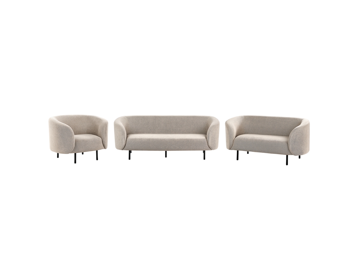Conjunto De Sala De Estar Beliani Loen De Tela Beige 200x70x79
