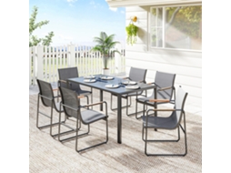 Conjunto De Jantar Externo 7 Peças, Mesa Vidro, Cadeiras Malha Braços, 6 Pessoas, Cinza