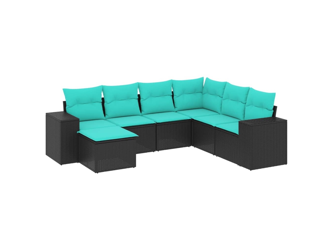 Conjunto de Sofá de Jardim, 7 Peças, Almofadas, Rattan Preto MAISON EXCLUSIVE