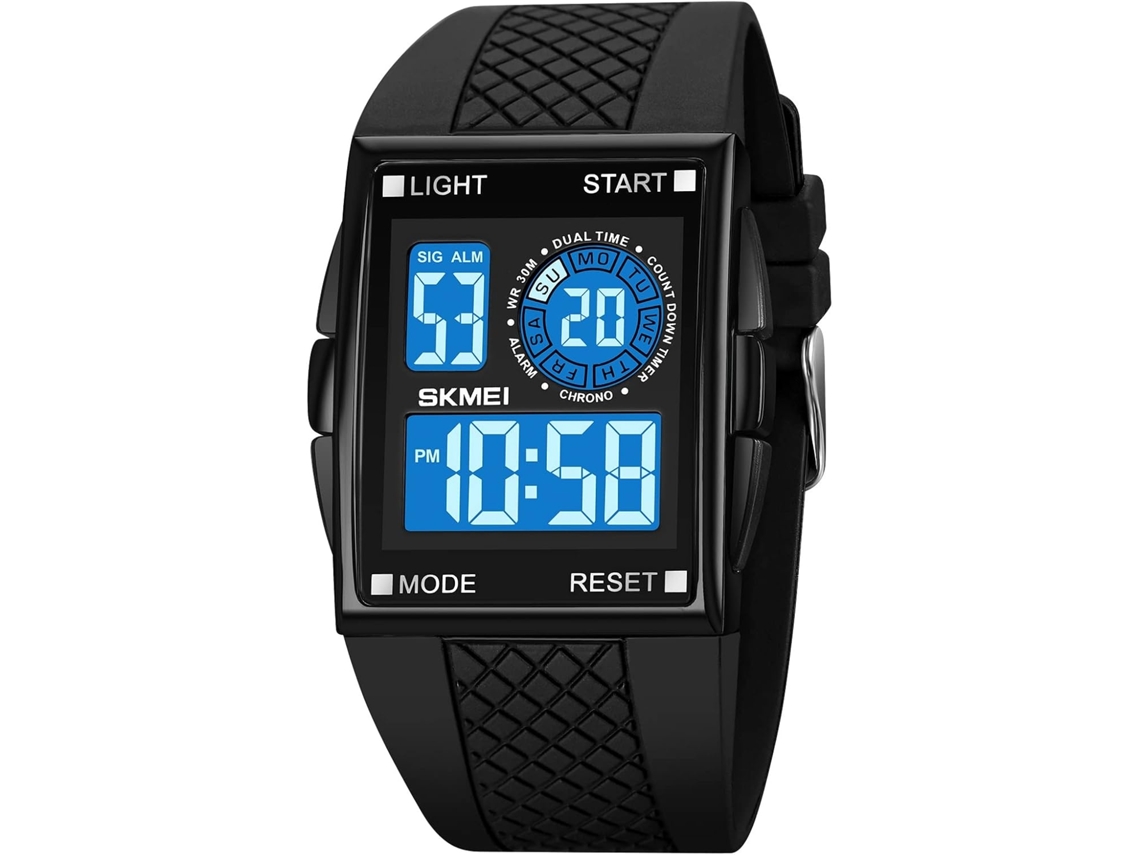 Lurelia Relógio Digital Desportivo, Visor Digital, Led, Alarme, Data/calendário, Resistente À Água, Prata E Preto