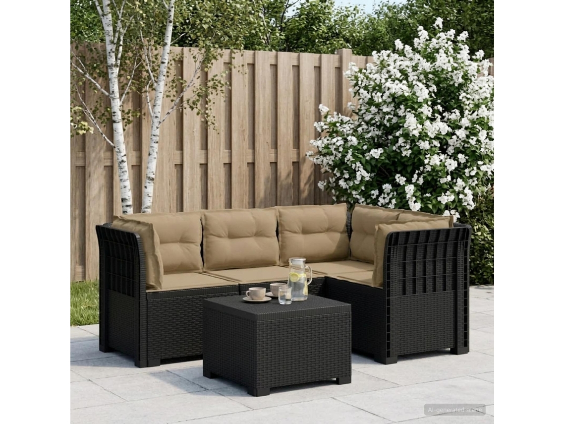 Vidaxl Sofá De Jardim Para 4 Pessoas Com Almofadas Estilo Rattan Pp
