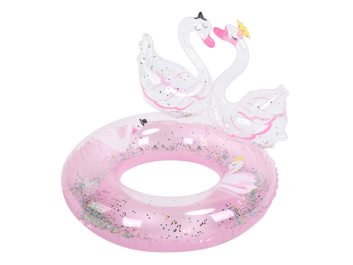 Boia Inflável Dupla Infantil em Formato de Cisne com Glitter, Pvc, Rosa AQUAFORGE