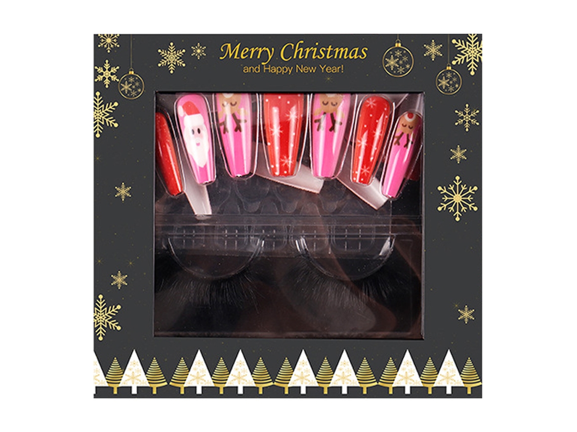 Par De Cílios Postiços De Cabelo De Vison E 24 Peças De Adesivos De Unhas Vestíveis Bastão De Natal Nas Unhas Estilo 6 ZMDECQNA