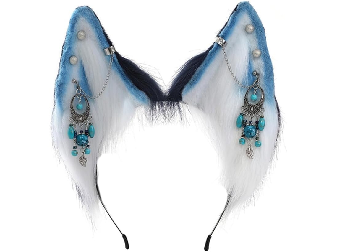 Tiara SFUSHOS de orelhas de lobo para cosplay, brincos de franja