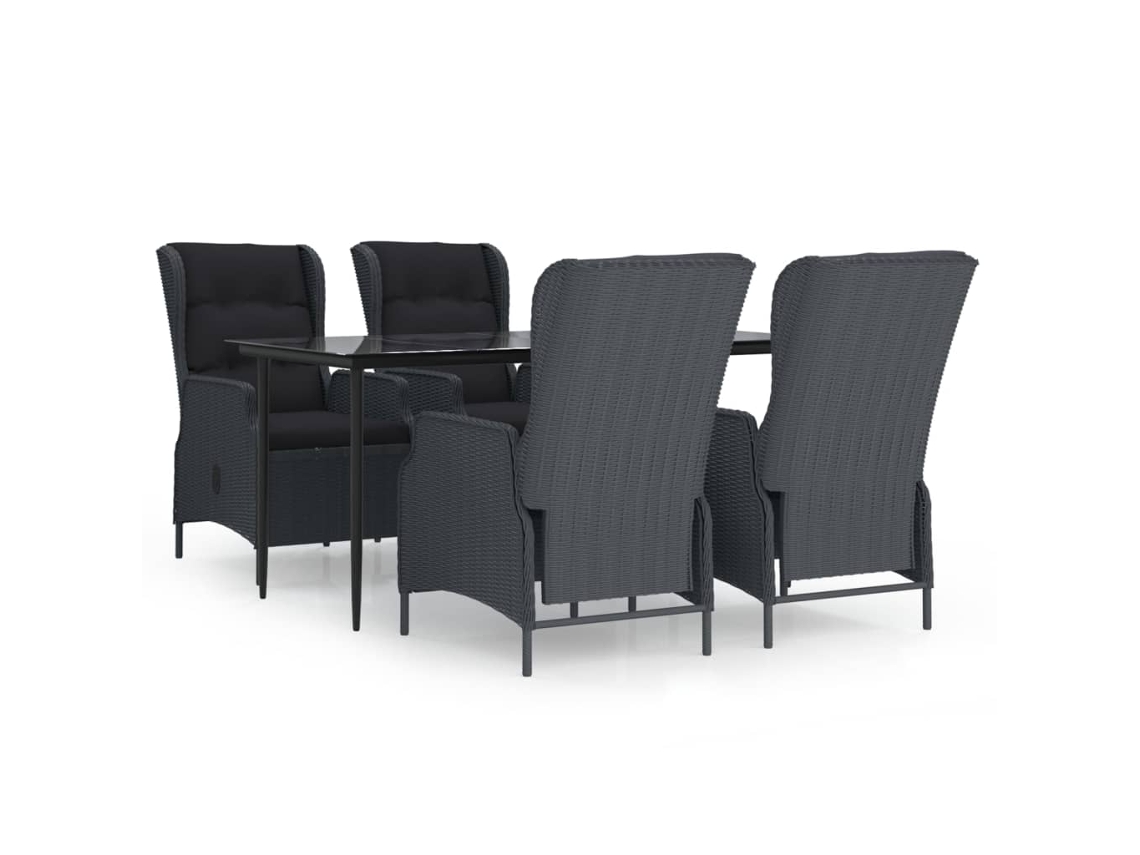 VIDAXL 5 Pcs Conjunto De Jantar P/ Jardim Vime Pe Cinzento-Escuro