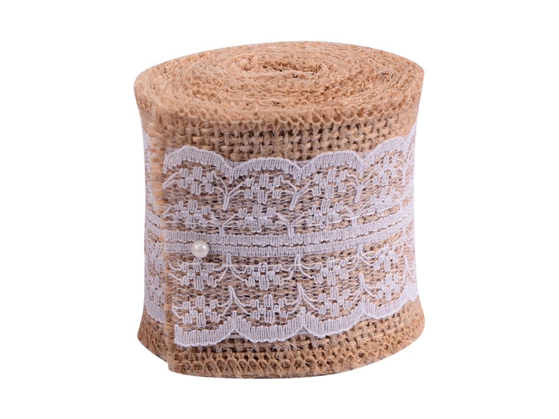 Fita de Juta e Linho com Lace 6cm 2m | S/MARCA
