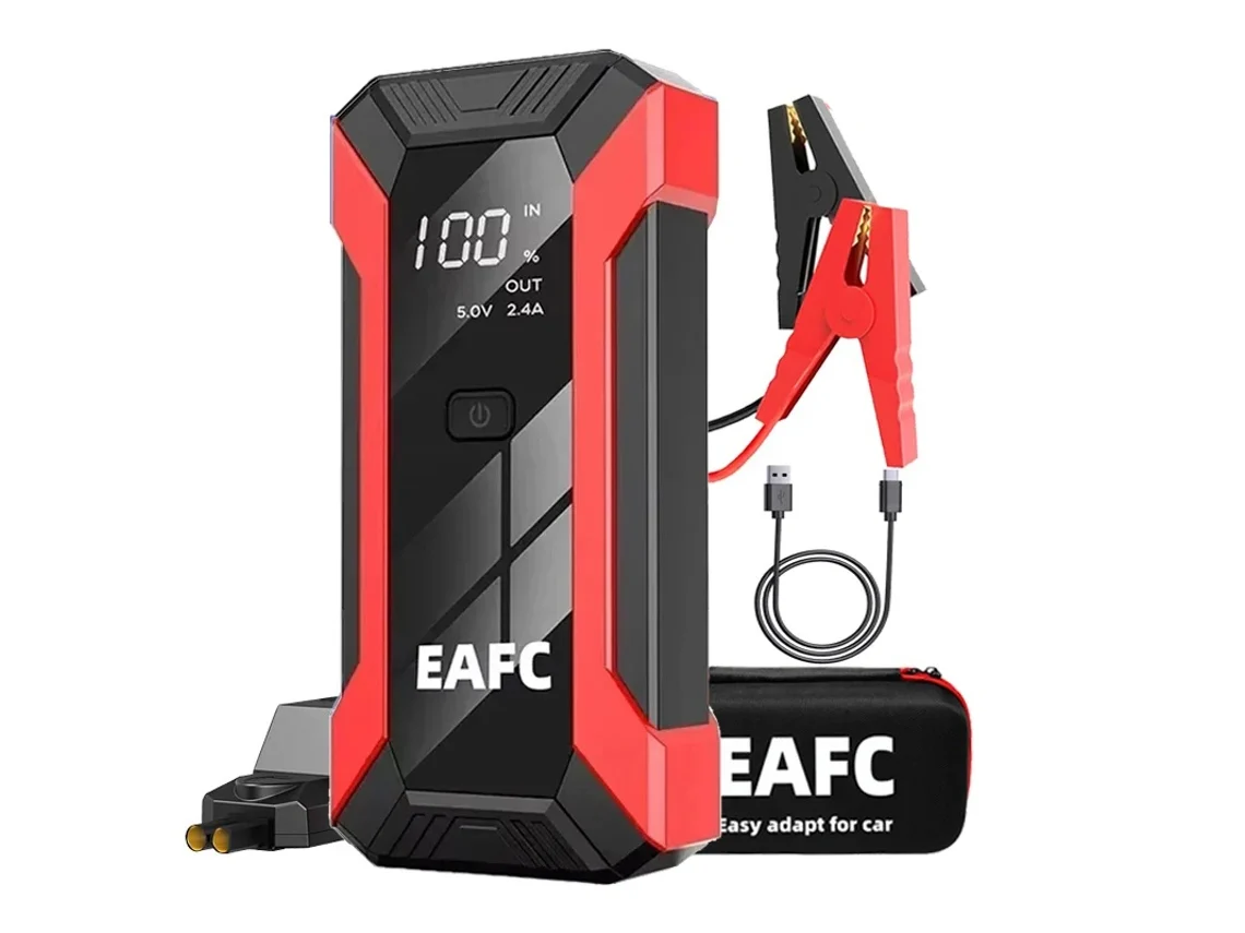 Auxiliar de partida para carros 2000A, 12V, com interface USB, luz LED e clipe inteligente para veículos a gasolina de 6.0L e diesel de 4.0L.
