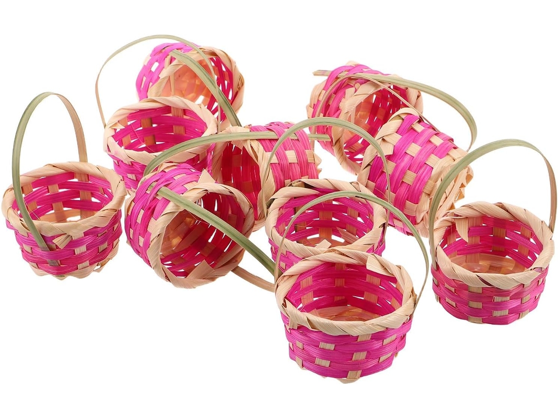 10 Mini Cestas De Bambu Trançado Com Alças, Decorativas E Rústicas, Para Festas E Eventos.