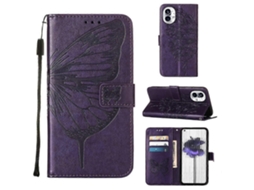 Capa De Celular For Nothing Phone 1 Em Couro Com Estampa De Borboleta