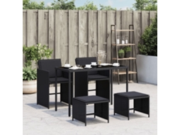 5 Pcs Conjunto De Jantar P/ Jardim C/ Almofadões Vime Pe Preto Dkd Home Decor