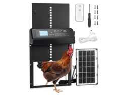 Porta automática para galinheiro VEVOR com energia solar e bateria, sistema anti-entrada e visor LCD.