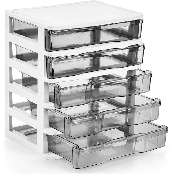 Organizador De Mesa Com 5 Gavetas, Unidade De Armazenamento Pequena Em Plástico Com Gavetas Transparentes Para Escritório, Casa, Artes E Artesanato