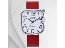 Reloj De Cuarzo De Pareja Con Correa De Cuero Pu Y Dial Cuadrado Numerado Grande (rojo Blanco)