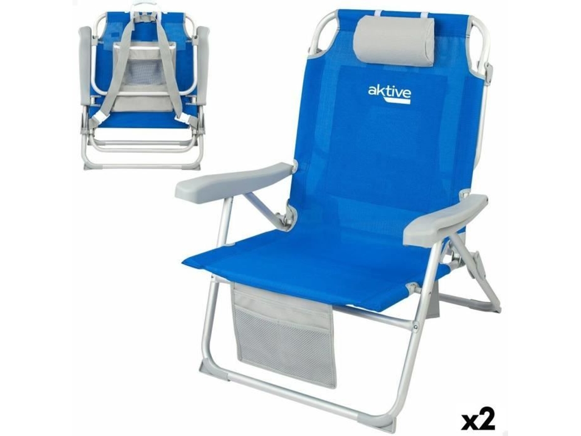 Cadeira Dobrável com Apoio para a Cabeça Aktive Azul 55 X 86 X 66 Cm 2 Unidades
