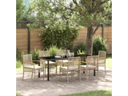 Vidaxl Conjunto De Jantar Para Jardim 7 Unid. Bege E Preto Vime