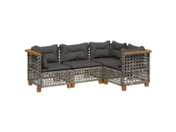 Maison Exclusive - 4 Pcs Conjunto Sofás De Jardim C/ Almofadões Vime Pe Cinzento