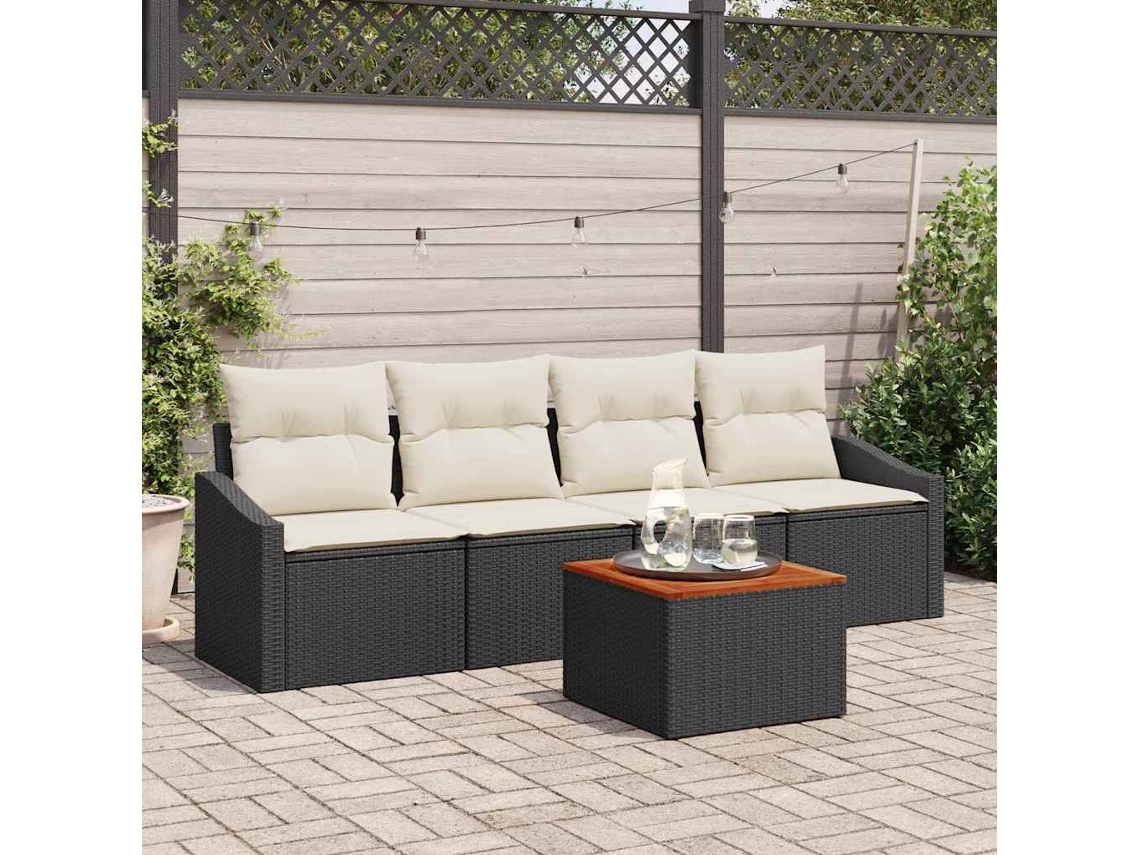 Vidaxl Conjunto De Sofá De Jardim 5 Pcs Preto E Creme Vime Pe