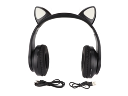 Auriculares Bluetooth con orejas de gato, plegables, con luz LED, graves potentes y conexión inalámbrica