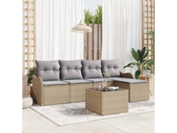 Vidaxl Conjunto De Sofá De Jardim 6 Unid. Bege Vime Pe
