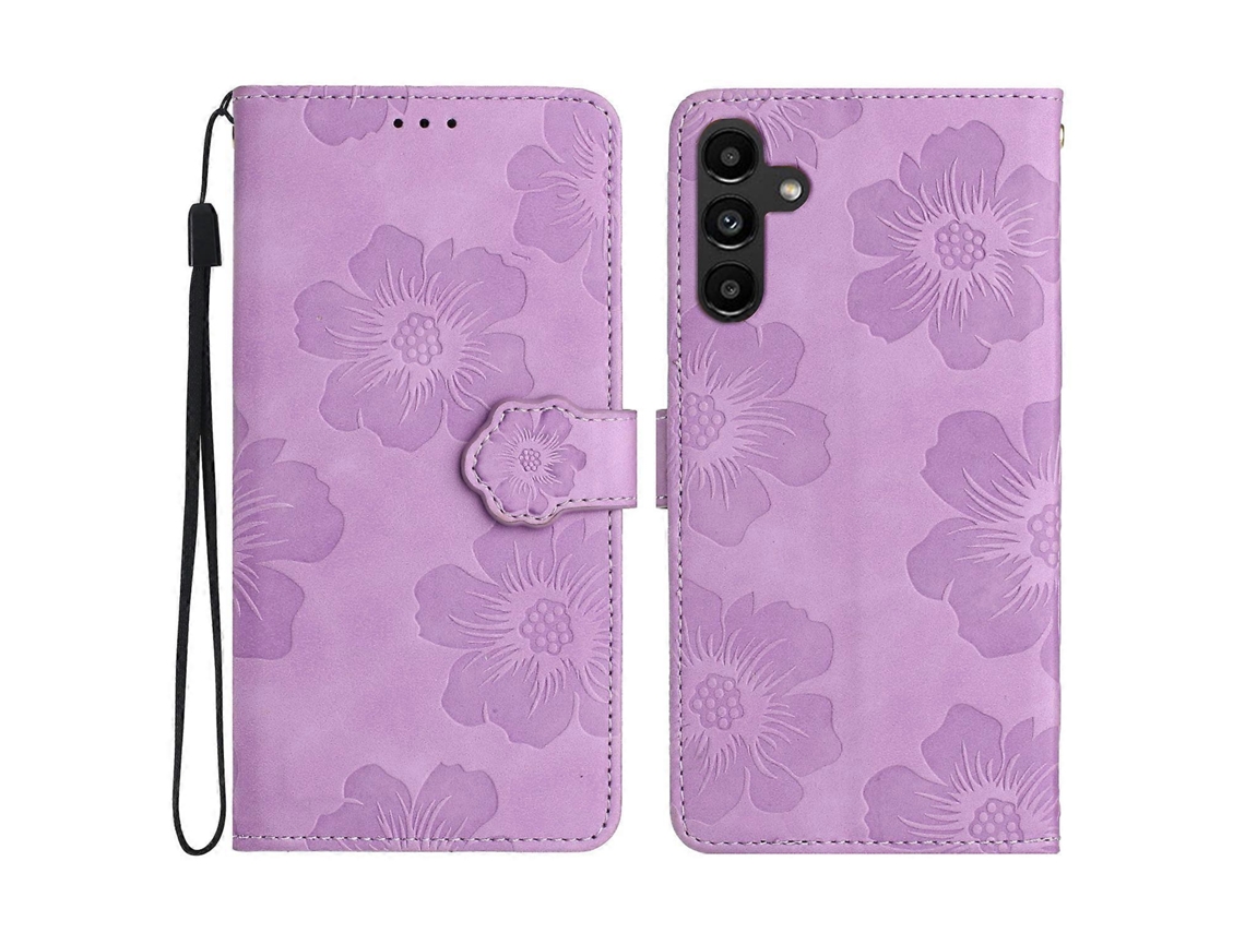 Compre Capa De Couro Com Estampa Floral E Alça De Pulso Para Samsung Galaxy A16 5g / A16 4g, Roxa
