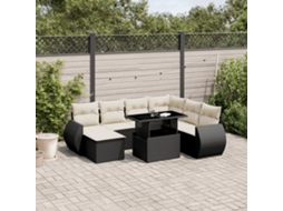 Conjunto de 8 Sofás de Jardim com Almofadas Vime Pe Preto Dkd Home Decor