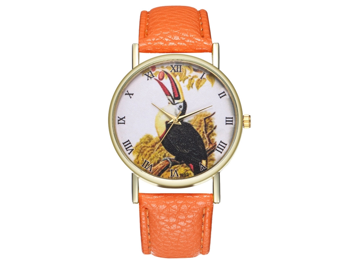 Reloj Unisex De Moda Con Correa De Cuero Pu, Dial De Números Romanos Y Patrón Animal (naranja)