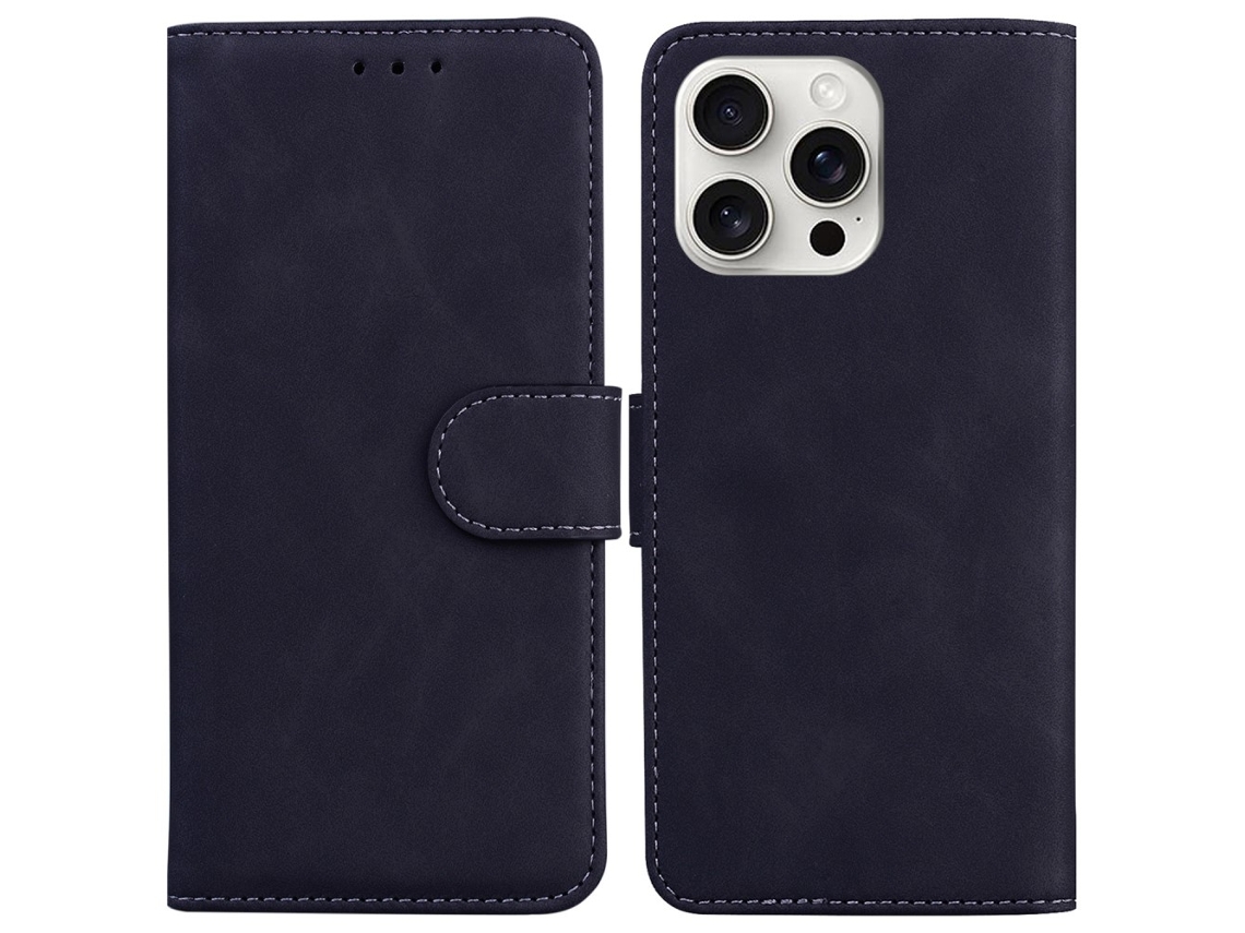 Capa Em Couro Pu Com Suporte, Para Iphone 16 Pro Max - Preto