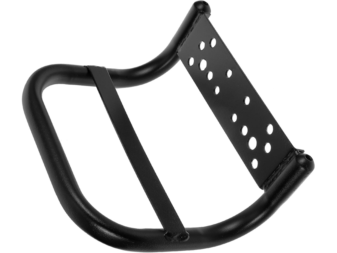 Suporte de braço traseiro preto para segurança da bicicleta, com design metálico antiderrapante.