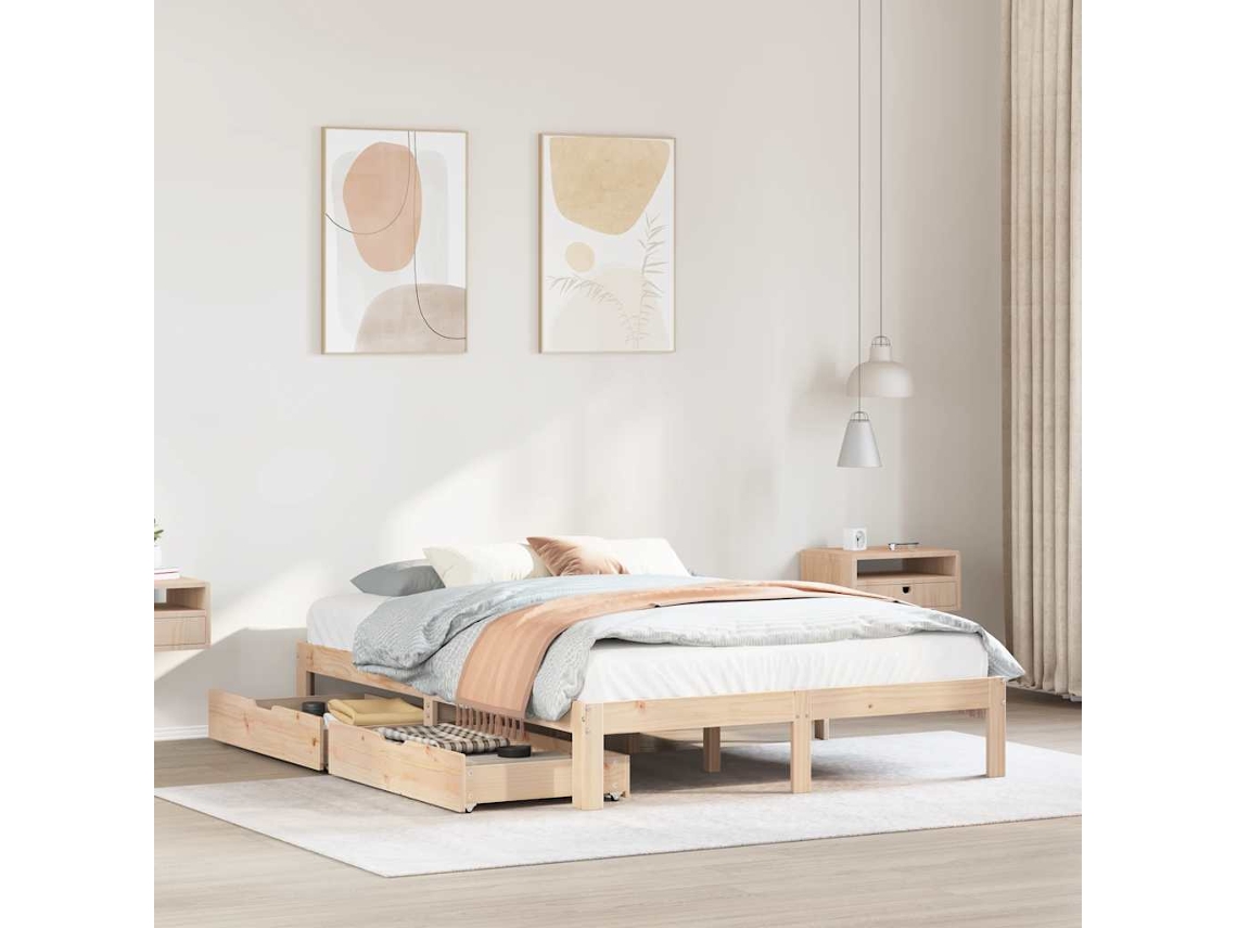 Vidaxl Estrutura de Cama C/ Gavetas 120x190 Cm Madeira de Pinho Maciça