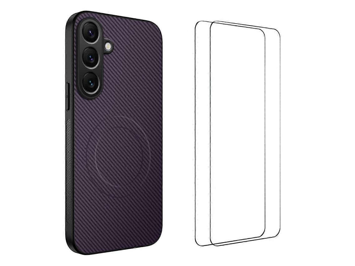 Capa Magnética Wanlonfeng Tq1 Series Com Textura De Fibra De Carbono E Tpu Para Samsung Galaxy A56 5g, Com 2 Películas De Tela, Roxa