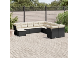 Vidaxl 11 Pcs Conjunto Sofás de Jardim C/ Almofadões Vime Pe Preto