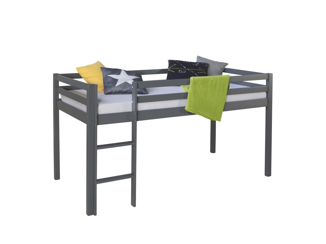 Cama Alta Infantil 90x200cm Com Escada De Madeira Cinza Lit06171