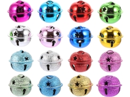 Conjunto de 16 sinos de ferro coloridos para pendurar, ideais para decoração.