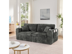 Sofá relax de 2 lugares, tecido de chenille, bolso lateral, porta copos, preto NOVELA