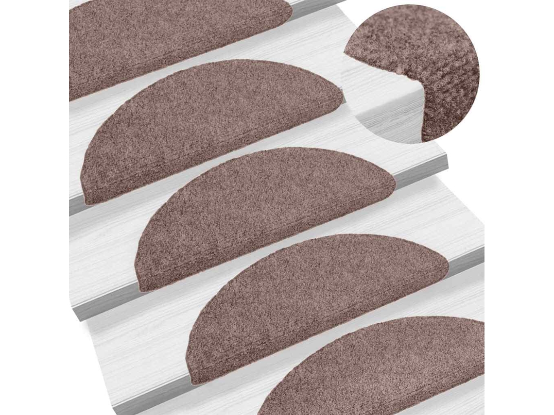 Vidaxl Tapetes De Escada Autoadesivos 5 Peças 56x17x3 Cm Marrom Claro Meia-lua