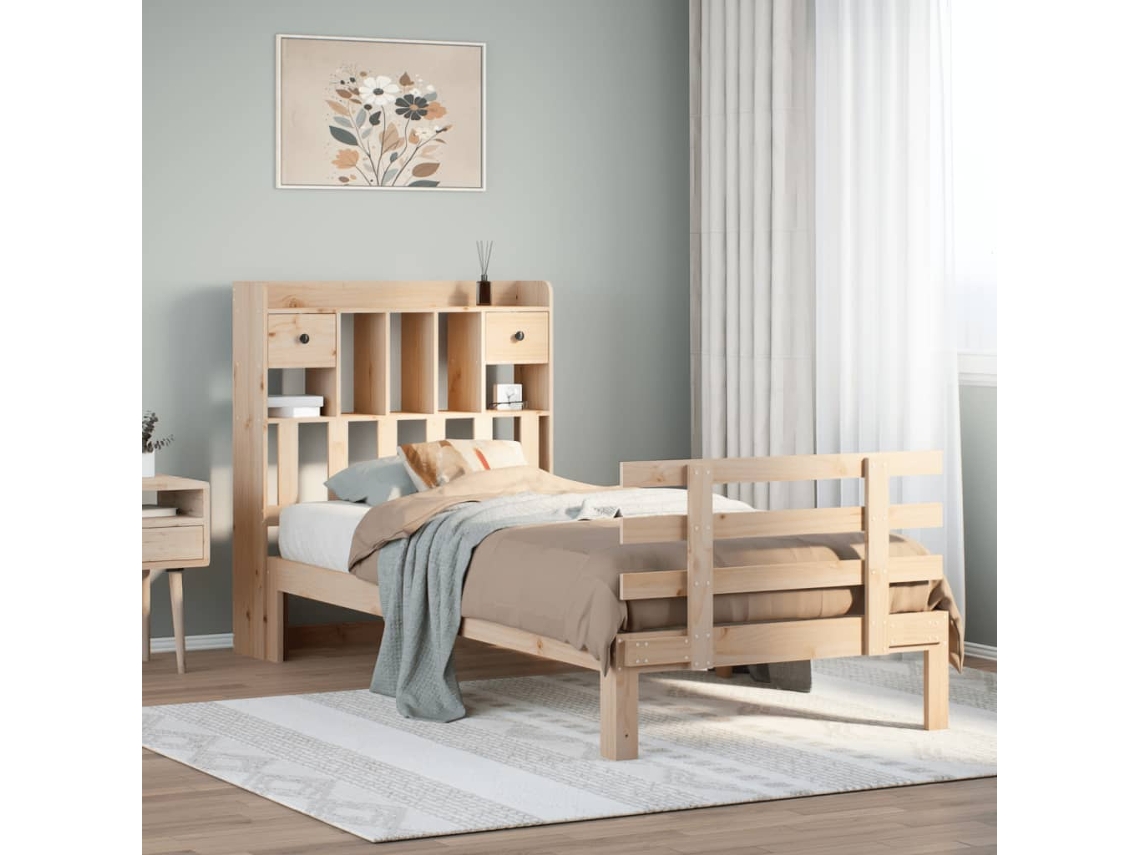 Vidaxl Cama Com Estante Sem Colchão 100x200 Cm Pinho Maciço